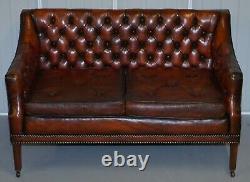 135cm Wide Circa 1900 Fully Restored Whisky Brown Leather Lutyen's Viceroy Sofa