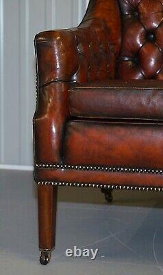 135cm Wide Circa 1900 Fully Restored Whisky Brown Leather Lutyen's Viceroy Sofa