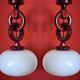 2 Available Vintage Wood And Opaline Glass Scandinavian Wood Pendant Lights