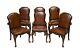 6 Victorian 1880 Walnut Shepherds Crook Hand Dyed Brown Leather Dining Chairs