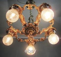 Antique 5 Light Chandelier 1930`s Restored Refinished Rewired Great Details