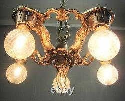 Antique 5 Light Chandelier 1930`s Restored Refinished Rewired Great Details