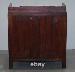 Antique Chinese Export Circa 1900 Redwood Lacquered Inlaid Wash Stand Sideboard
