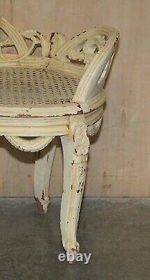Antique French Shabby Chic Bergere Window Seat Bench Original Paint Finish
