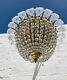 Antique Murano French Crystal Chandelier, Semi Flush Bowl, Glass Leaves Feathers