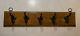 Antique Wood & Iron Wall Hat & Coat Rack With 5 Hooks Refurbished