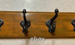 Antique Wood & IRON Wall Hat & Coat Rack With 5 Hooks Refurbished