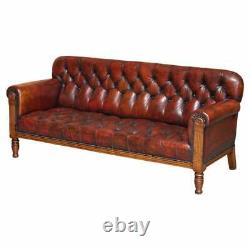 Exhibition Quality Wylie & Lochhead 1860 Glasgow Chesterfield Brown Leather Sofa