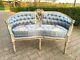 Exquisite Vintage French Louis Xvi Corbeille Settee With Blue Damask Upholstery