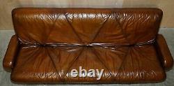 Fully Restored Vintage MID Century Modern Hand Dyed Brown Leather Stylish Sofa