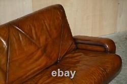 Fully Restored Vintage MID Century Modern Hand Dyed Brown Leather Stylish Sofa