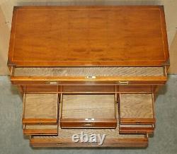 Harrods Kennedy Burr Yew Wood Green Leather Secrataire Desk Chest Of Drawers