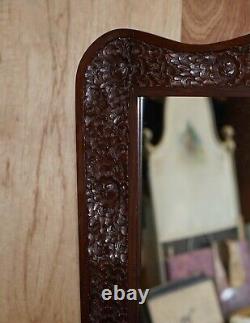 Heavily Carved Floral Decorated Indian Rosewood Dressing Table & Mirror