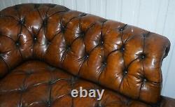 Howard & Son's Restored Brown Leather Chesterfield Chesterbed Walnut Framed