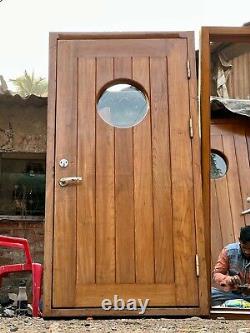 Nautical Antique Refurbish Vintage Ship Wooden Door with Brass Porthole Window