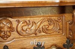 Ornately Carved Cherub Dutch Oak Coat Hat Scarf Wall Rack Hanger Bronze Hooks