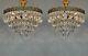 Pair Of Antique / Vintage Brass & Bohemia Crystals Chandelier Lighting 1950's