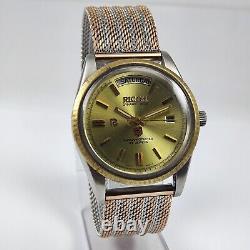 Ricoh Shiny Golden Dial 21 Jewels Date Day Automatic Men's Wrist Vintage Watch