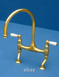 VINTAGE BRASS KITCHEN MIXER TAPS RECLAIMED & FULLY REFURBISHED Perrin & Rowe