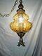Vintage Amber Swag Lamp Hanging Retro Hollywood Regency Antique Light