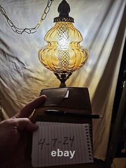 Vintage Amber Swag Lamp Hanging Retro Hollywood Regency Antique Light