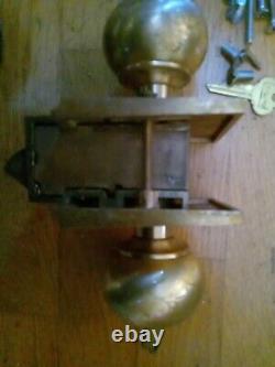 Vintage Antique CORBIN Single Unit Installation Lock Set withDoor knobs & Keys
