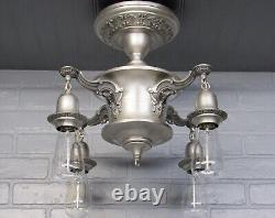 Vintage Antique Semi Flush Mount Silver Plated Chandelier 17 1/2 L Pan Light