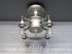 Vintage Antique Semi Flush Mount Silver Plated Chandelier 17 1/2 L Pan Light