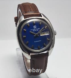 Vintage Favre Leuba Geneve Shiny Blue Dial 25 Jewels Day Date Wrist Watch FHF908