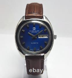 Vintage Favre Leuba Geneve Shiny Blue Dial 25 Jewels Day Date Wrist Watch FHF908