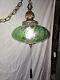 Vintage Green Crackle Swag Lamp Hanging Retro Hollywood Regency Antique Light