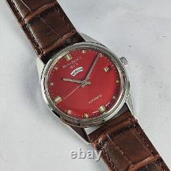 Vintage Henri Sandoz &Fils 25 Jewels Red Dial Day Date Automatic Movement Watch