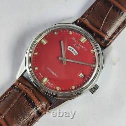 Vintage Henri Sandoz &Fils 25 Jewels Red Dial Day Date Automatic Movement Watch