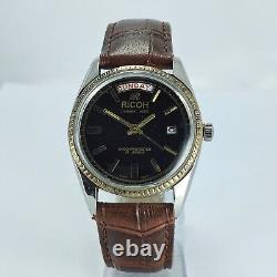Vintage Ricoh Dynamic Wide Black Dial DateDay Protected 21Jewels Automatic Watch